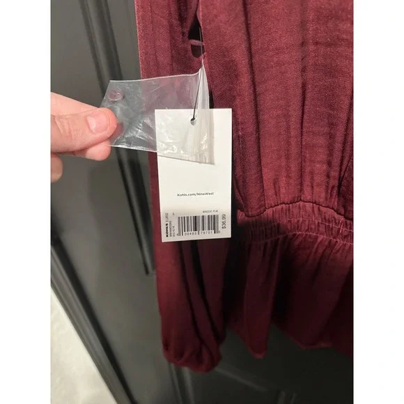 Nine West‎ NWT Burgundy Mock Neck Ruffle Peplum Blouse Long Sleeve Women Size XL - Picture 4 of 6